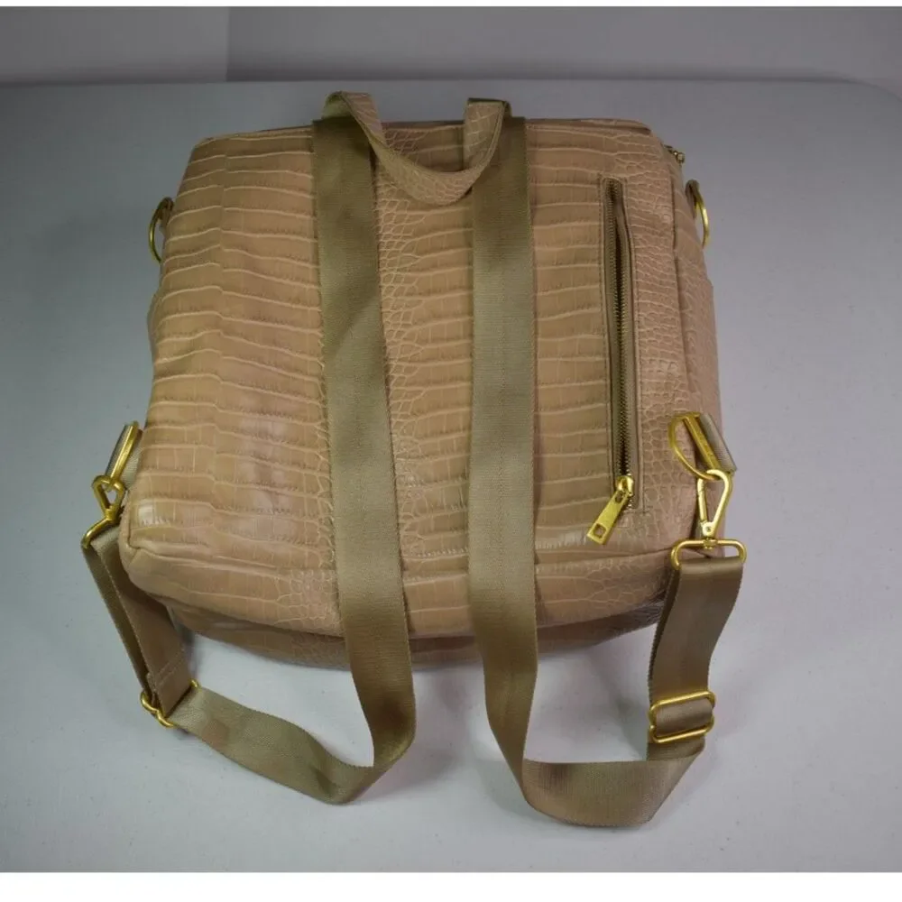 Fawn Designs The Original Diaper Bag Beige Tan Alligator Faux Leather Backpack